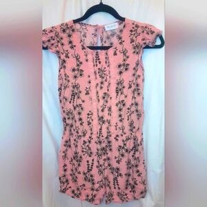 Childrens Place Pink And Black floral girls romper With Ruffles Size 10/12